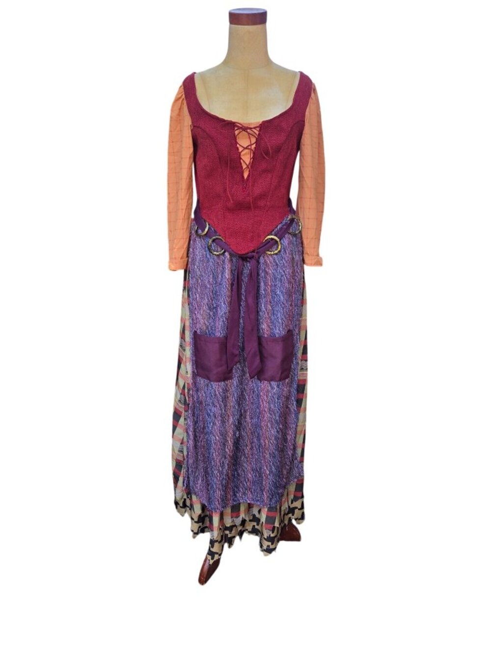 Hocus Pocus Wendy Sanderson Dress With Lace-Up Bodice Patchwork Adult Sz S